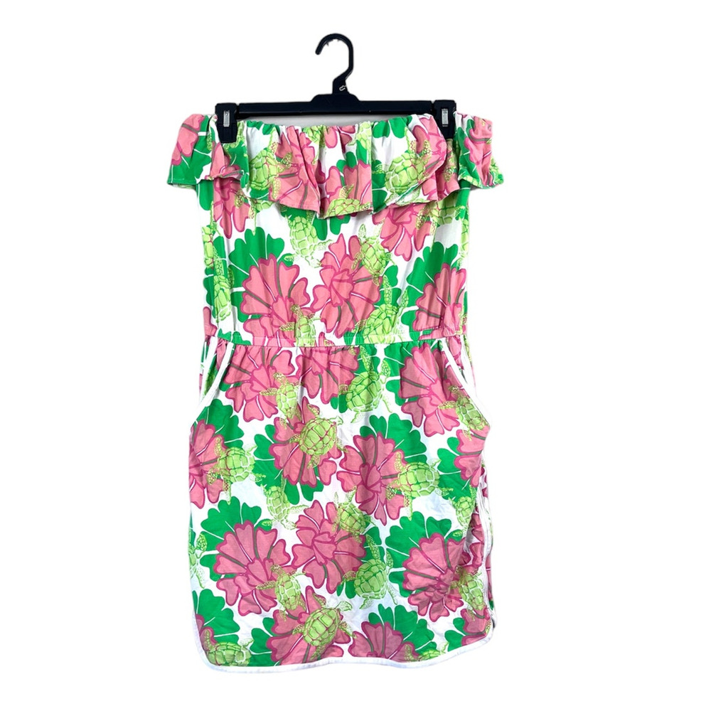 Green and Pink Floral Crown & Ivy Strapless Dress XL